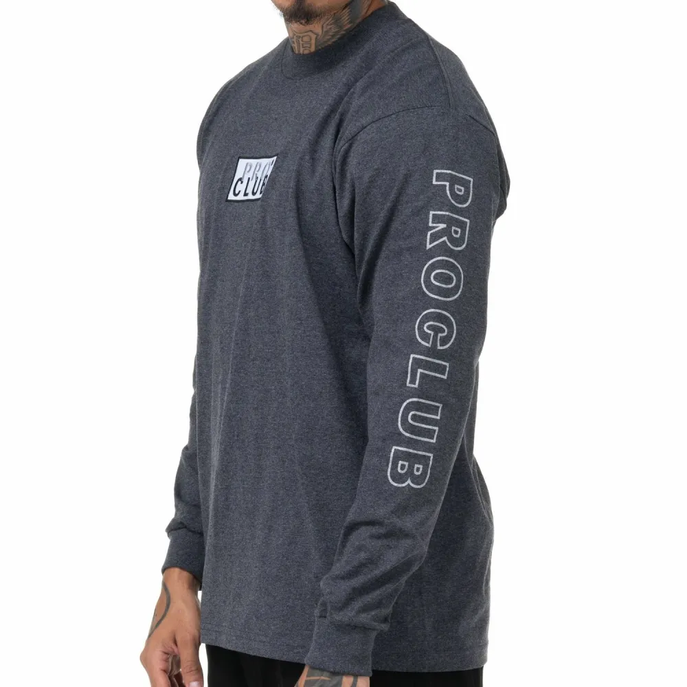 Pro Club Embroidered Box Logo Long Sleeve Heavyweight T-Shirt