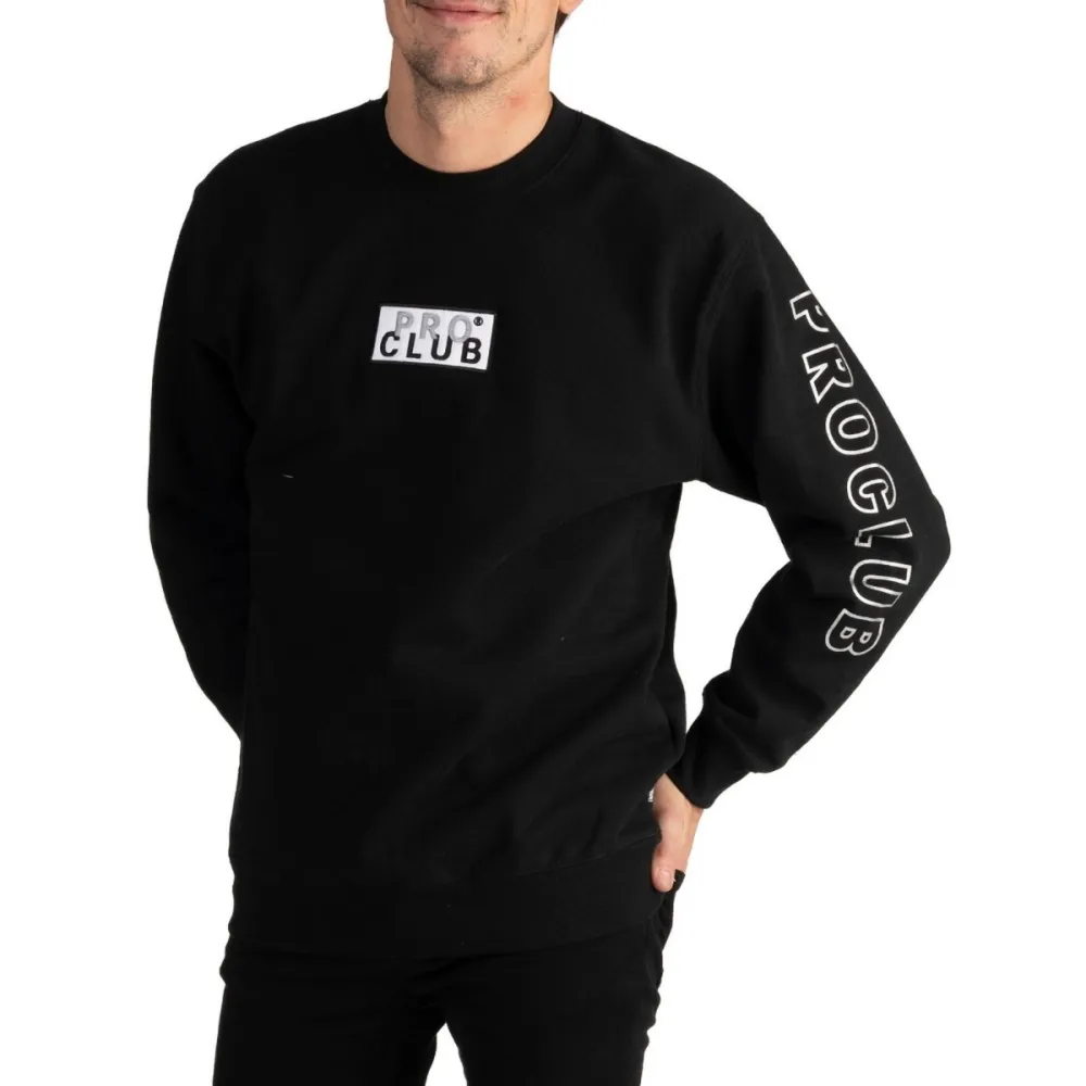Pro Club Men's Heavyweight Embroidered Box Logo Crew Neck Fleece Pullover Sweatshirt