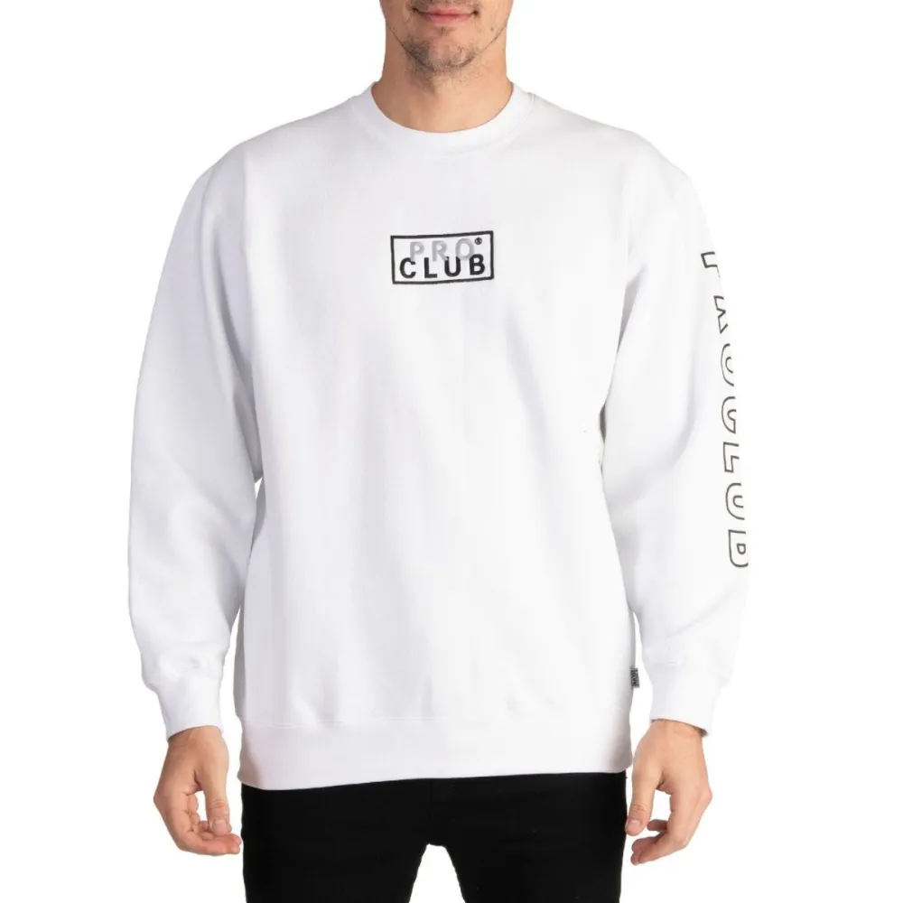 Pro Club Men's Heavyweight Embroidered Box Logo Crew Neck Fleece Pullover Sweatshirt